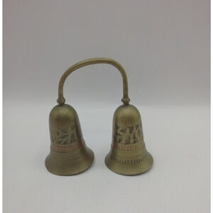 Christmas Bells Of Sarna Made In India 1970s Vintage Brass Bell Green Red decor